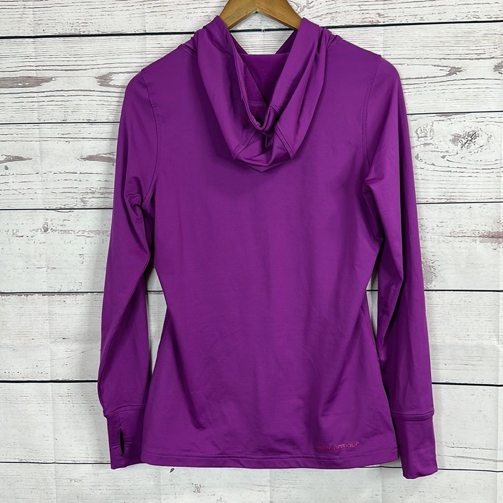 Under Armour UA Womens Top Shirt Size Medium Purple Cold Gear Long Sleeve Hooded - Picture 5 of 12